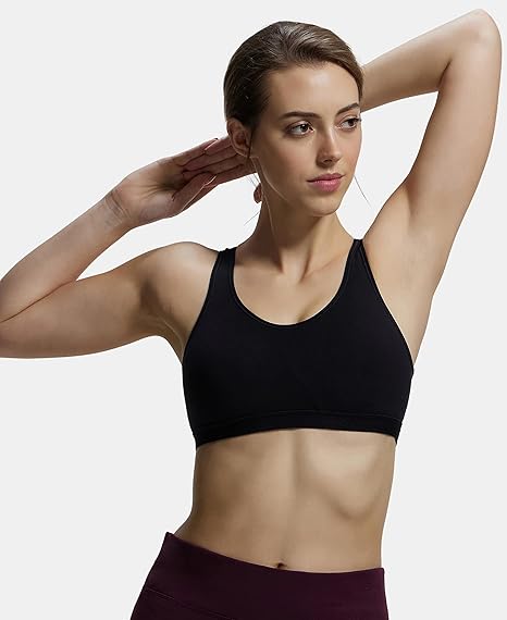 Jockey 1376 Women’s Wirefree Cotton Active Bra – Non-Padded Full Coverage Slip-On with Wider Straps & Moisture Move